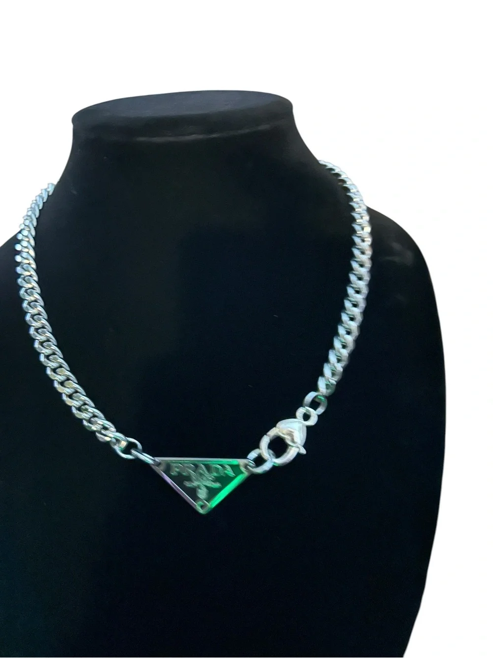 Prada/Silver-Tone Triangle Logo Chain Necklace - Men